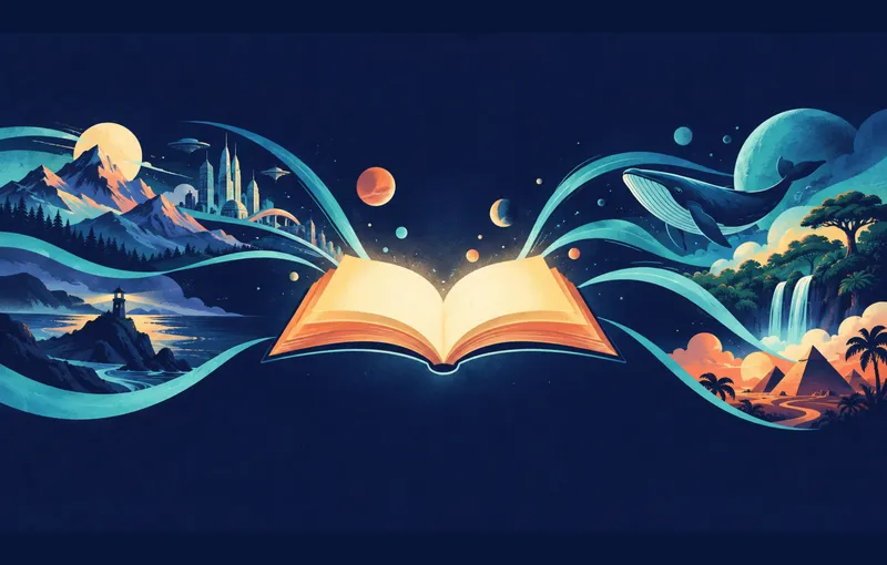 An illustrated book opening onto worlds of nature, technology and ancient history.