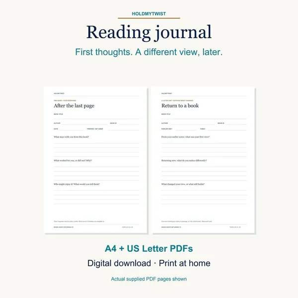 Preview of the HoldMyTwist Reading journal printable
